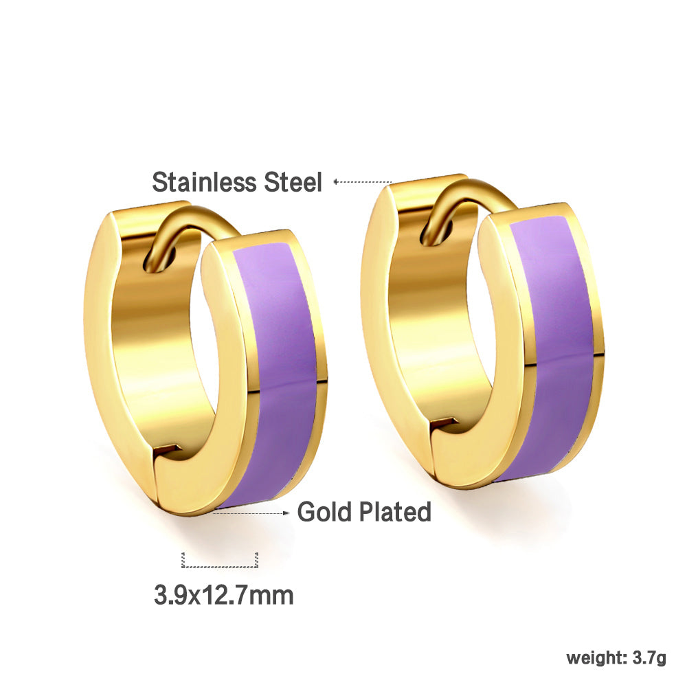 Gold Round earrings with white drip oil 4*13.5mm asonjewelry